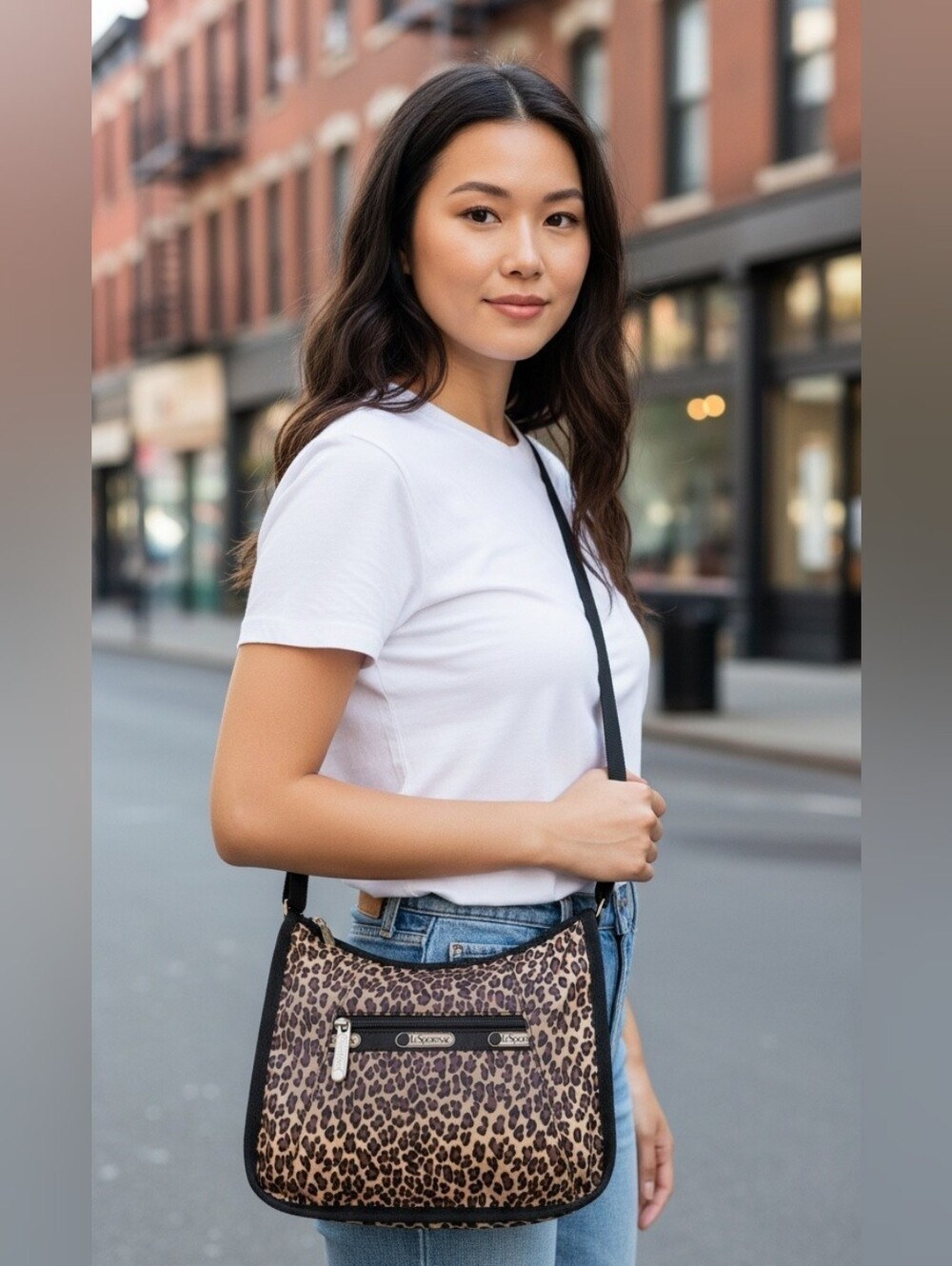 Vintage Lesportsac Leopard Cross Small Body Bag,Adj Strap
